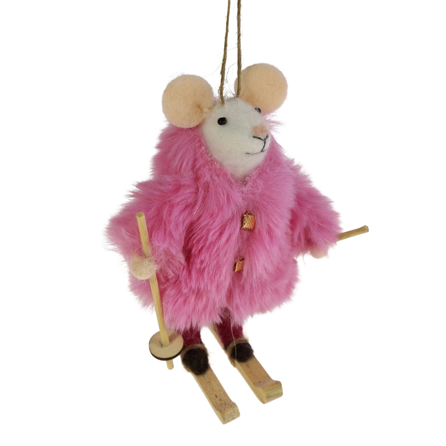 Werner Voß Filzhänger Maus, SKI mit Pelz Pink L9 B11,5 H13,5cm Ansicht 1