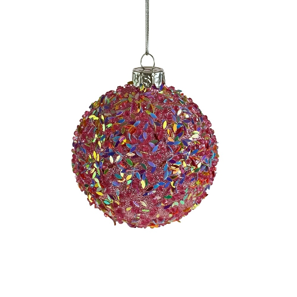 Werner Voß Glaskugel rosa mit Glitzerpailetten H8 cm Ansicht 1