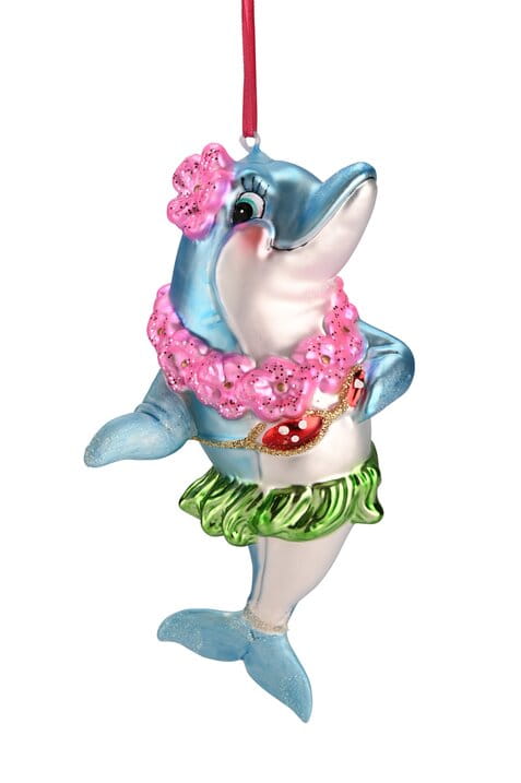 GIFTCOMPANY HÄNGER Weihnachten, Delfin mit Blumenkette blau H16,2 B9 cm