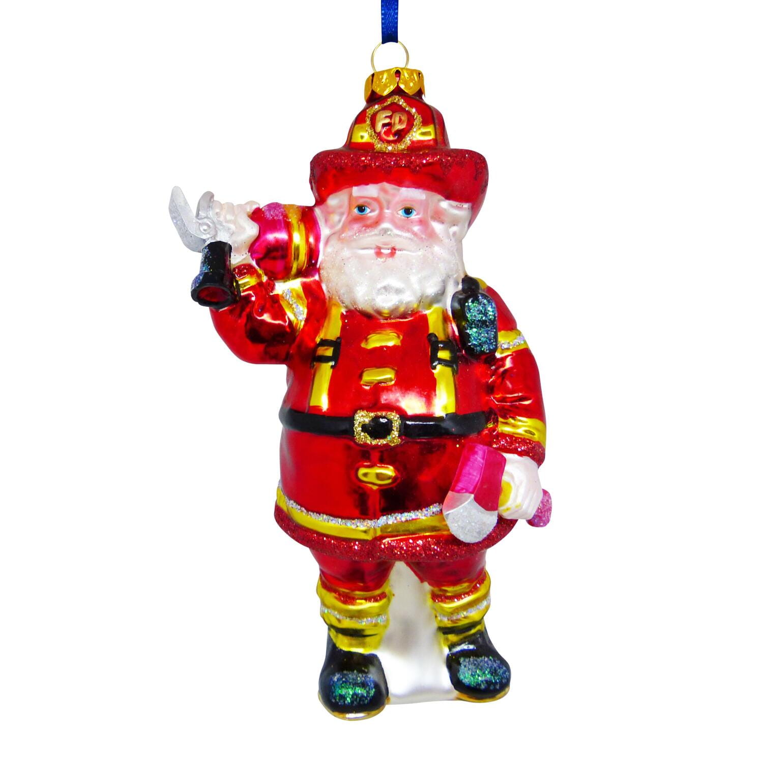 GIFTCOMPANY Weihnachtsanhänger aus Glas Santa Feuerwehrmann, rot