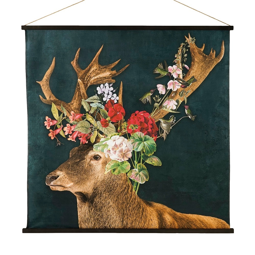 Werner Voß Kakemono Hirsch m. Blumen L125 B125cm Ansicht 1